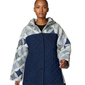 Double Wedding Ring Quilt Design and Denim Handmade‎ One Off 3/4 Button Down